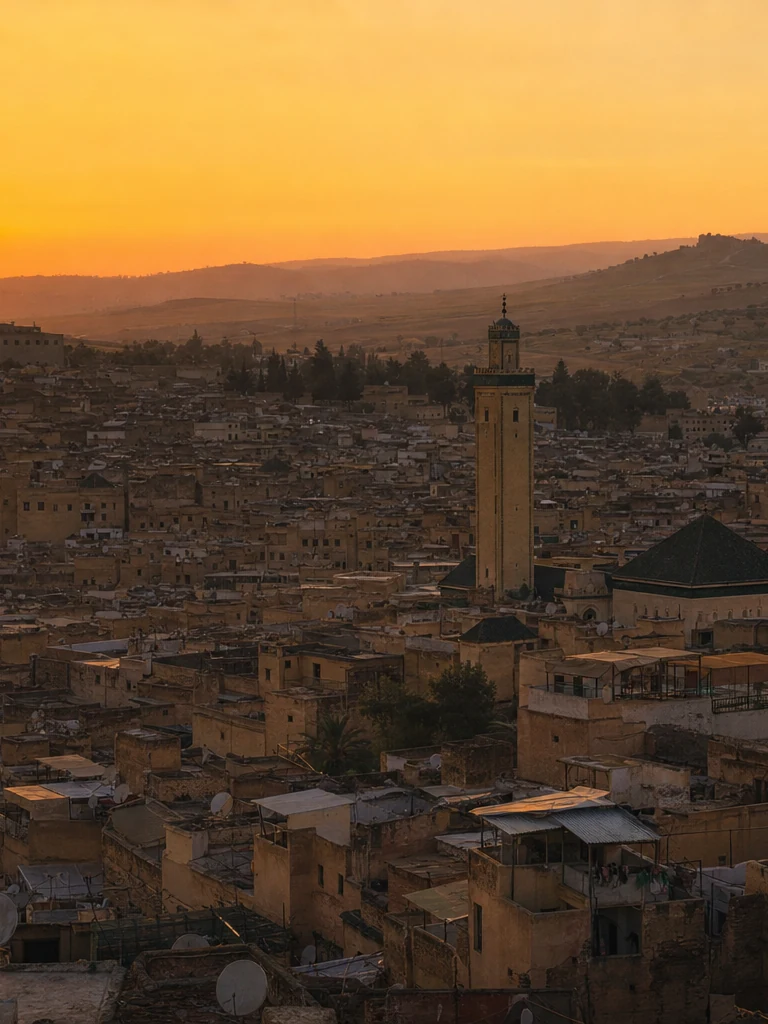 Ancient medina of Fès at golden hour