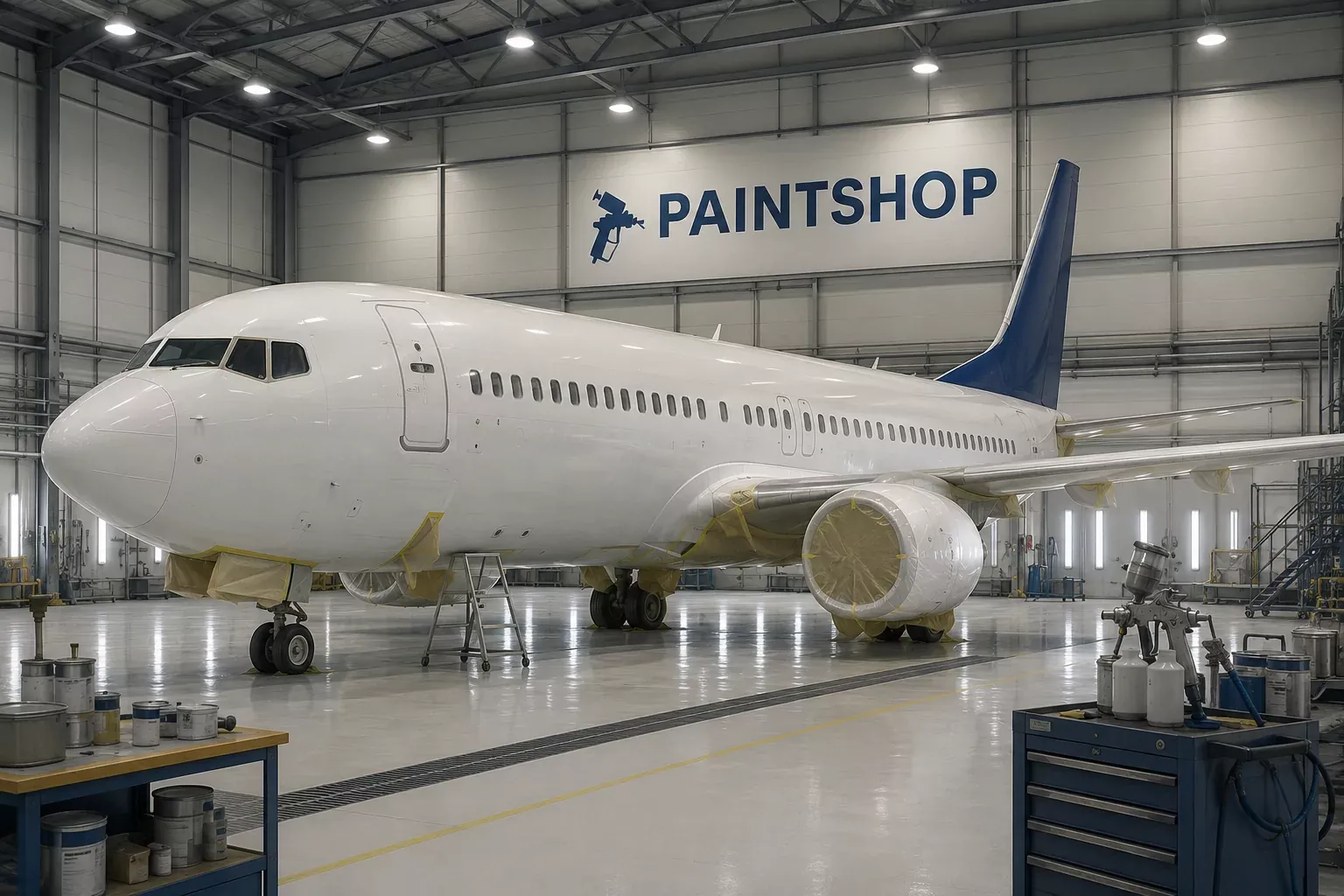 Aircraft paintshop with precision coating facilities